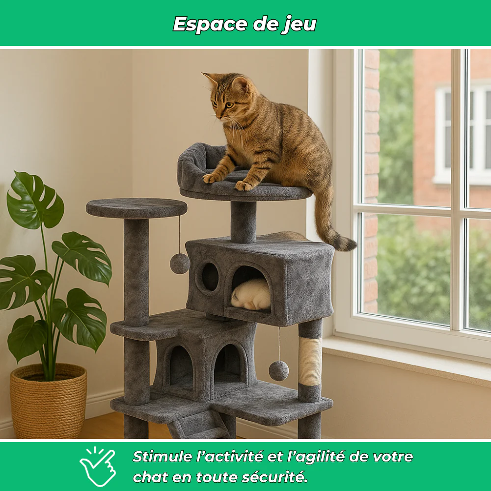 Arbre à Chat Multi-Niveaux avec Griffoir et Plateformes – Maison de Jeu pour Chats - Image 3
