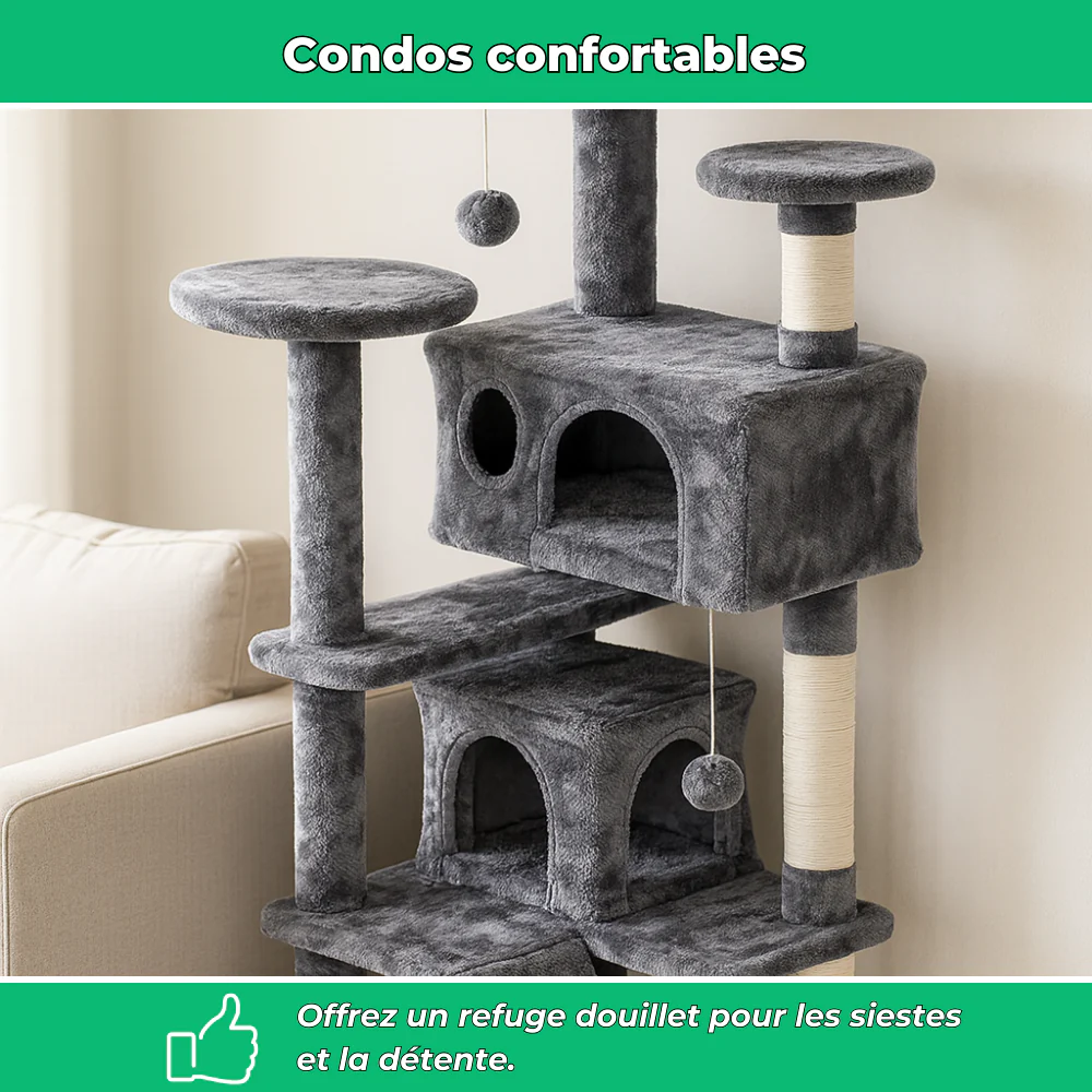 Arbre à Chat Multi-Niveaux avec Griffoir et Plateformes – Maison de Jeu pour Chats - Image 4