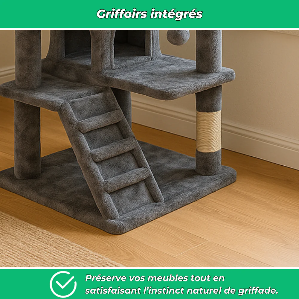 Arbre à Chat Multi-Niveaux avec Griffoir et Plateformes – Maison de Jeu pour Chats - Image 5