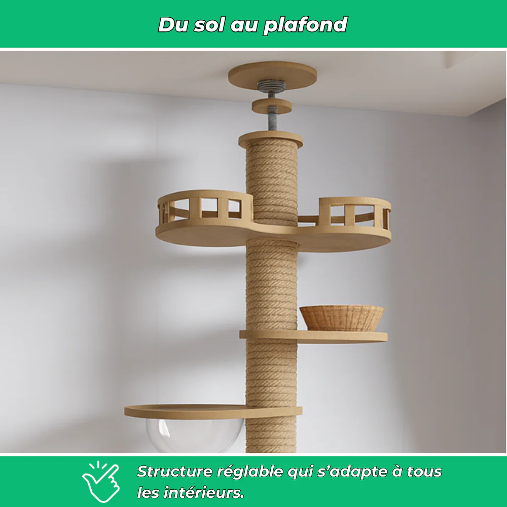 Arbre à chat plafond réglable avec hamac et griffoirs – Condo multi-niveaux pour chat - Image 3