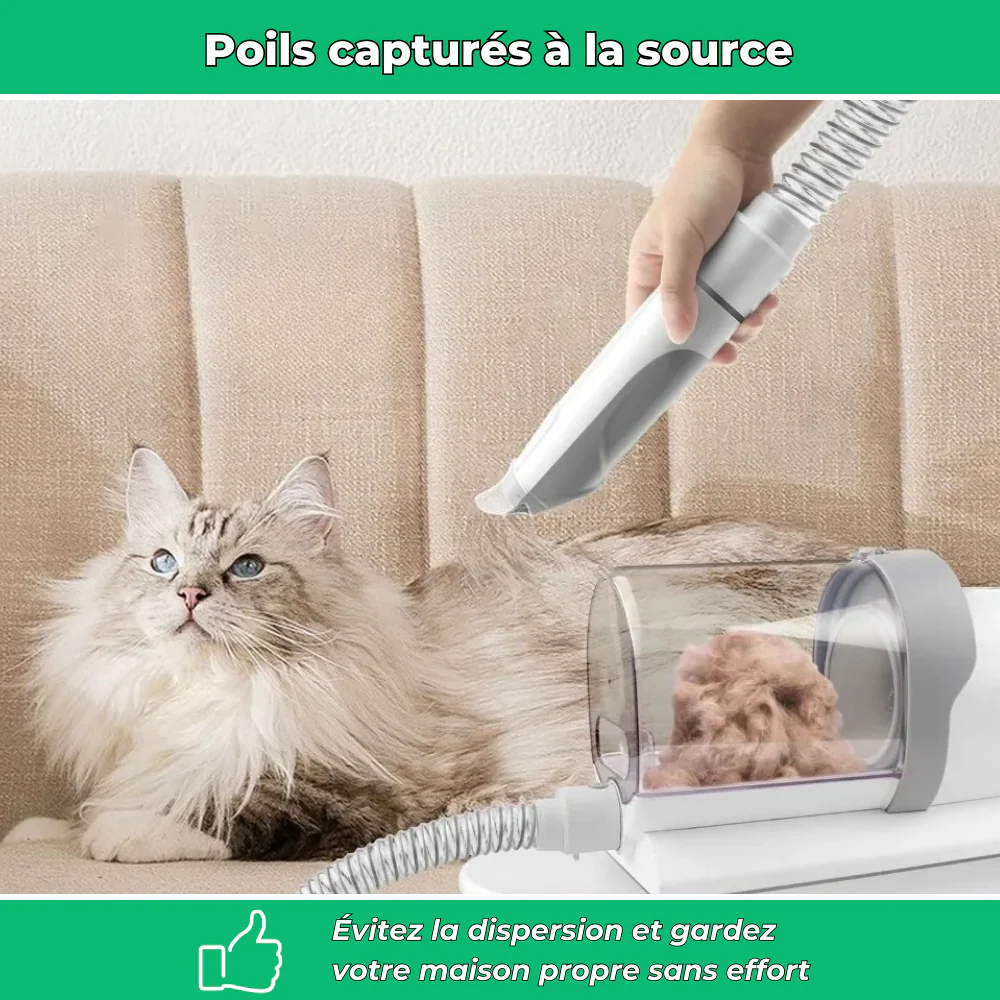 Kit de toilettage aspirant AspiZen 2,5L pour chien et chat – Brosse avec aspiration intégrée - Image 3