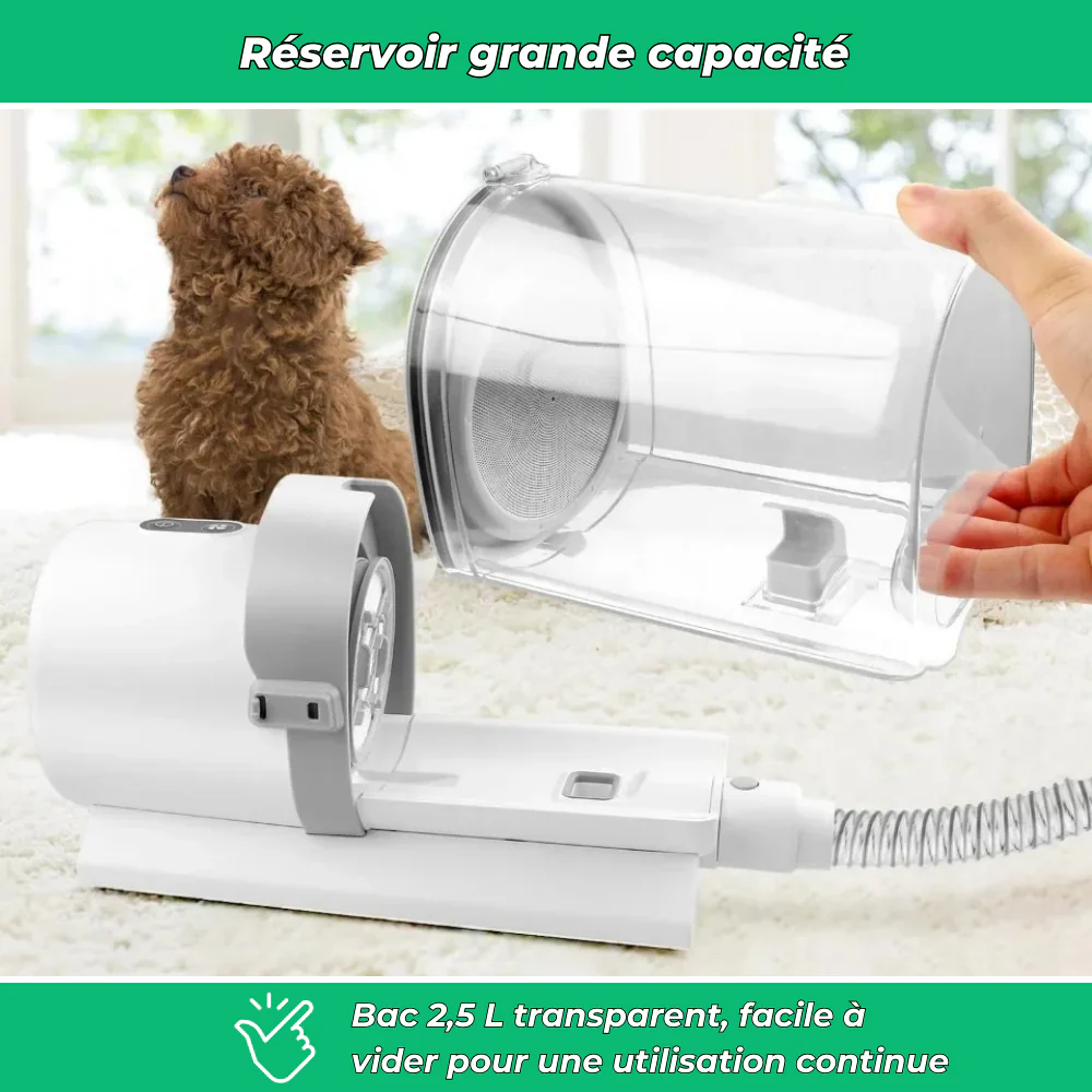 Kit de toilettage aspirant AspiZen 2,5L pour chien et chat – Brosse avec aspiration intégrée - Image 4