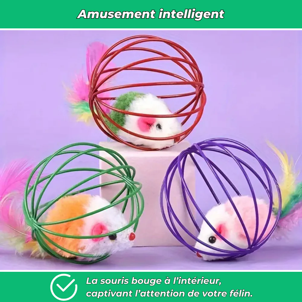 Balle cage interactive pour chat – Avec souris intégrée pour jeu stimulant - Image 4