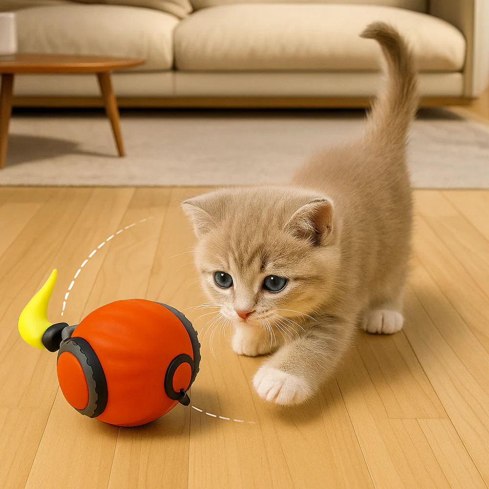 Balle interactive électrique rechargeable pour chat avec plumes et roulement automatique - Image 6