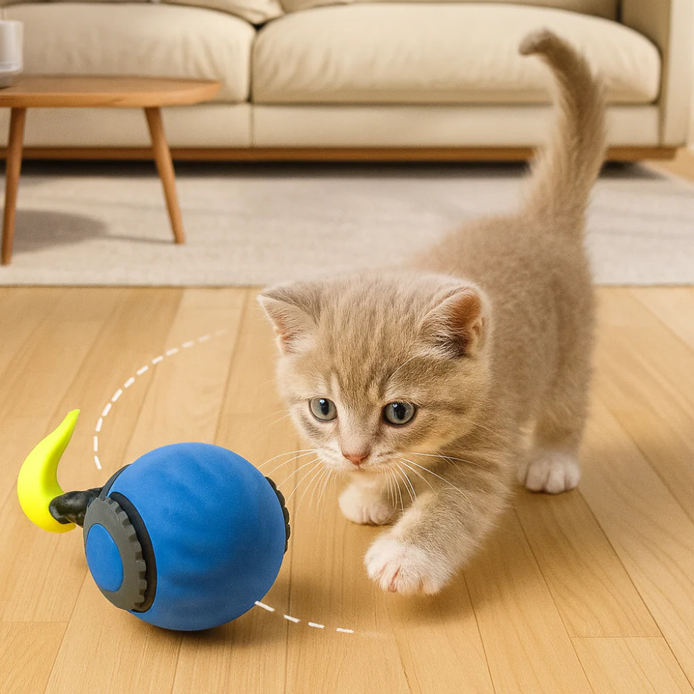Balle interactive électrique rechargeable pour chat avec plumes et roulement automatique - Image 7