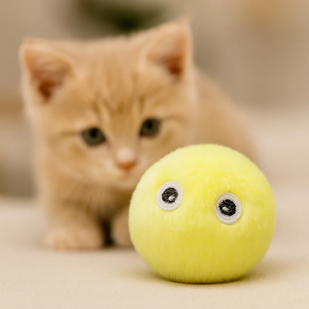 Balle interactive en peluche pour chat – Jouet sonore et éducatif, doux et coloré - Image 8