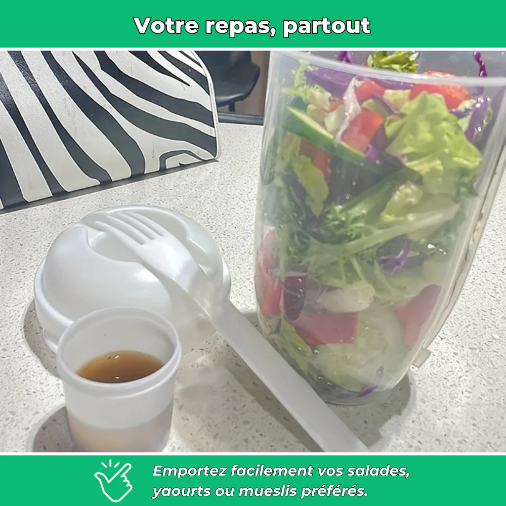 Bocal à salade nomade avec couvercle et couverts - Image 3