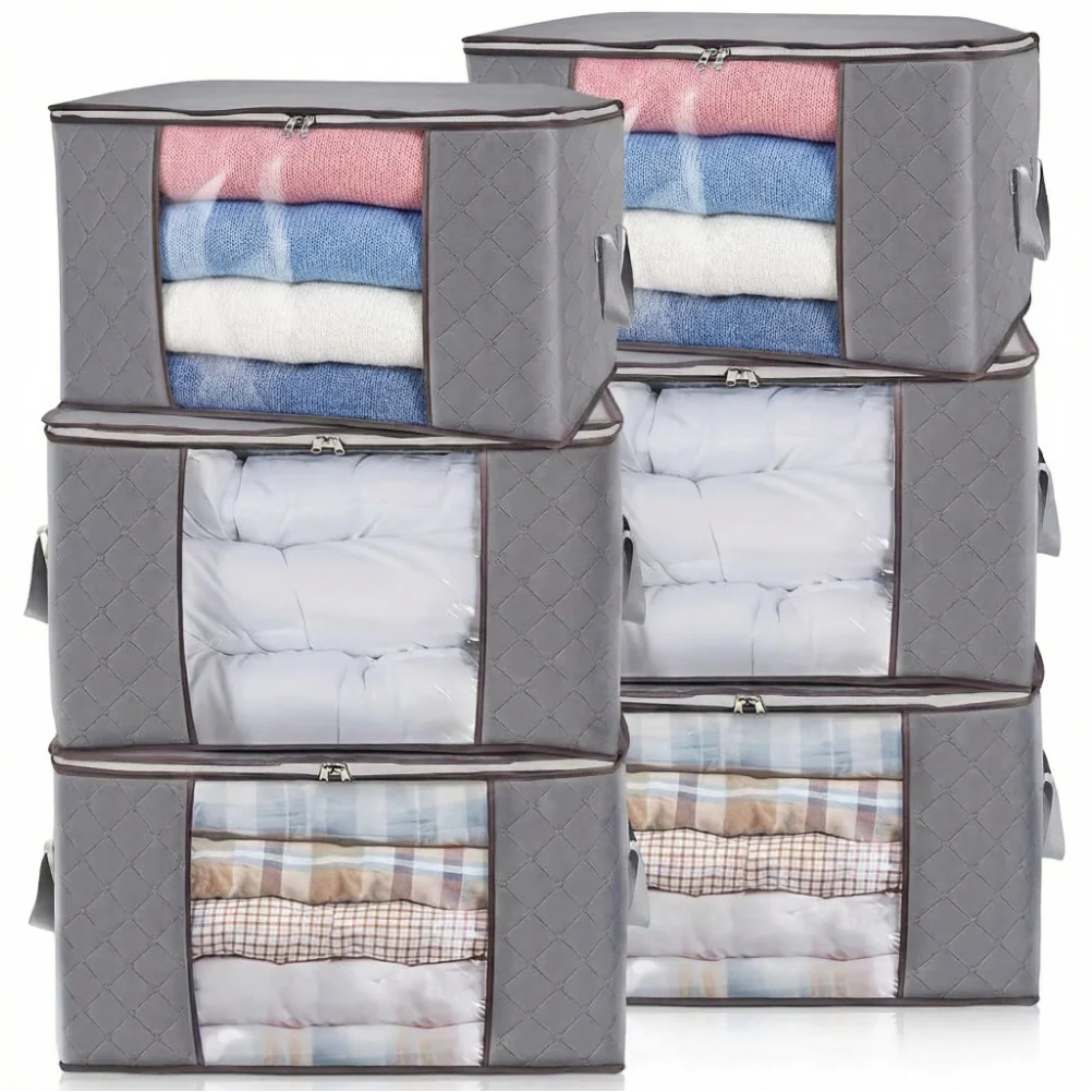 Boîte de rangement en tissu transparente | Organisateur vêtements et couettes | Sac pliable grande capacité placard - Image 4