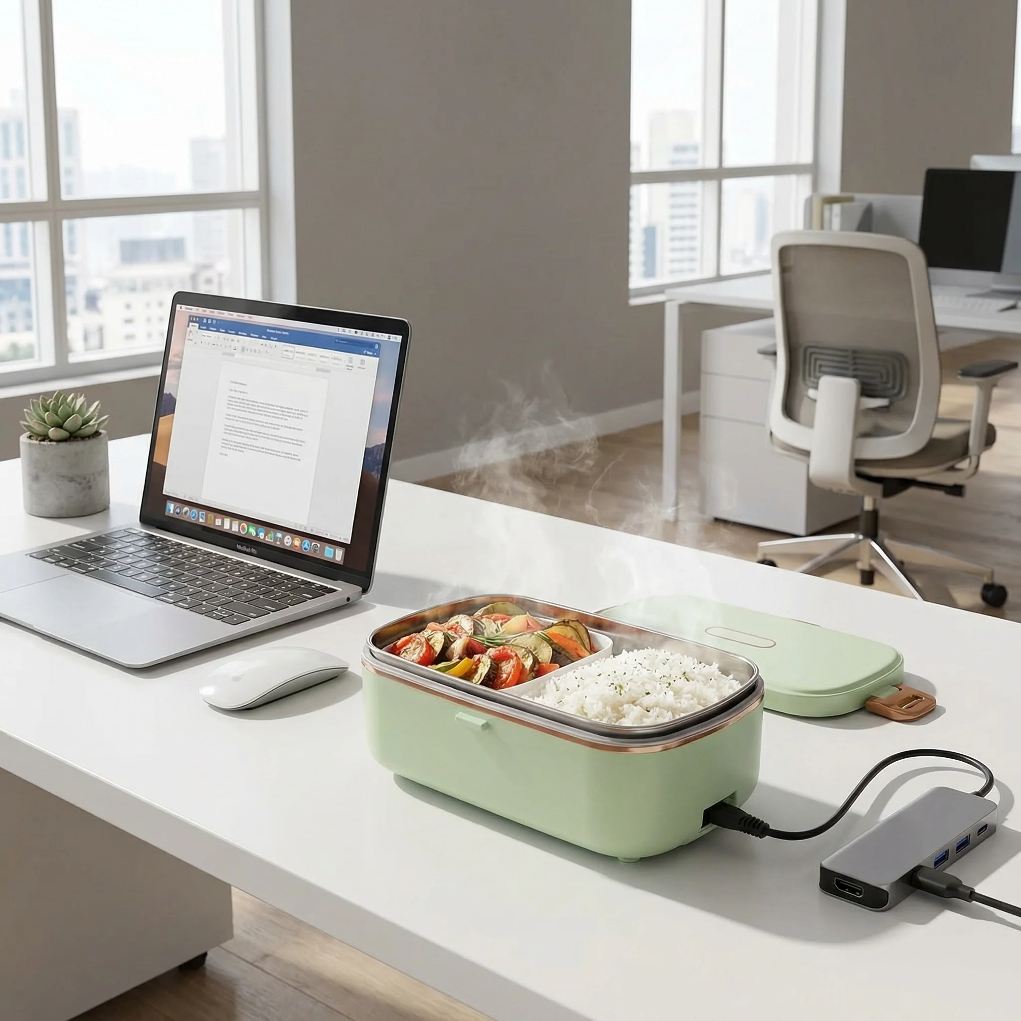 Boîte Repas Chauffante Électrique Portable Inox | Lunch Box Chauffante Compartimentée Sans Micro-Ondes - Image 2