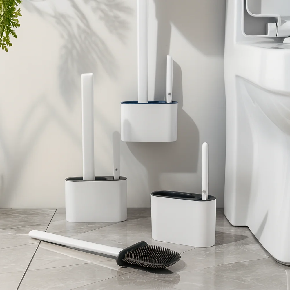Clean'WC | Brosse WC souple en silicone | 2 brosses intégrées | Support mural