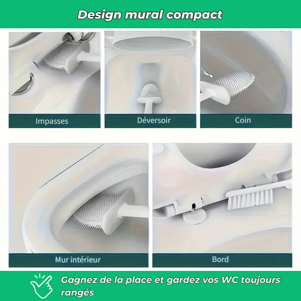 Clean'WC | Brosse WC souple en silicone | 2 brosses intégrées | Support mural - Image 4