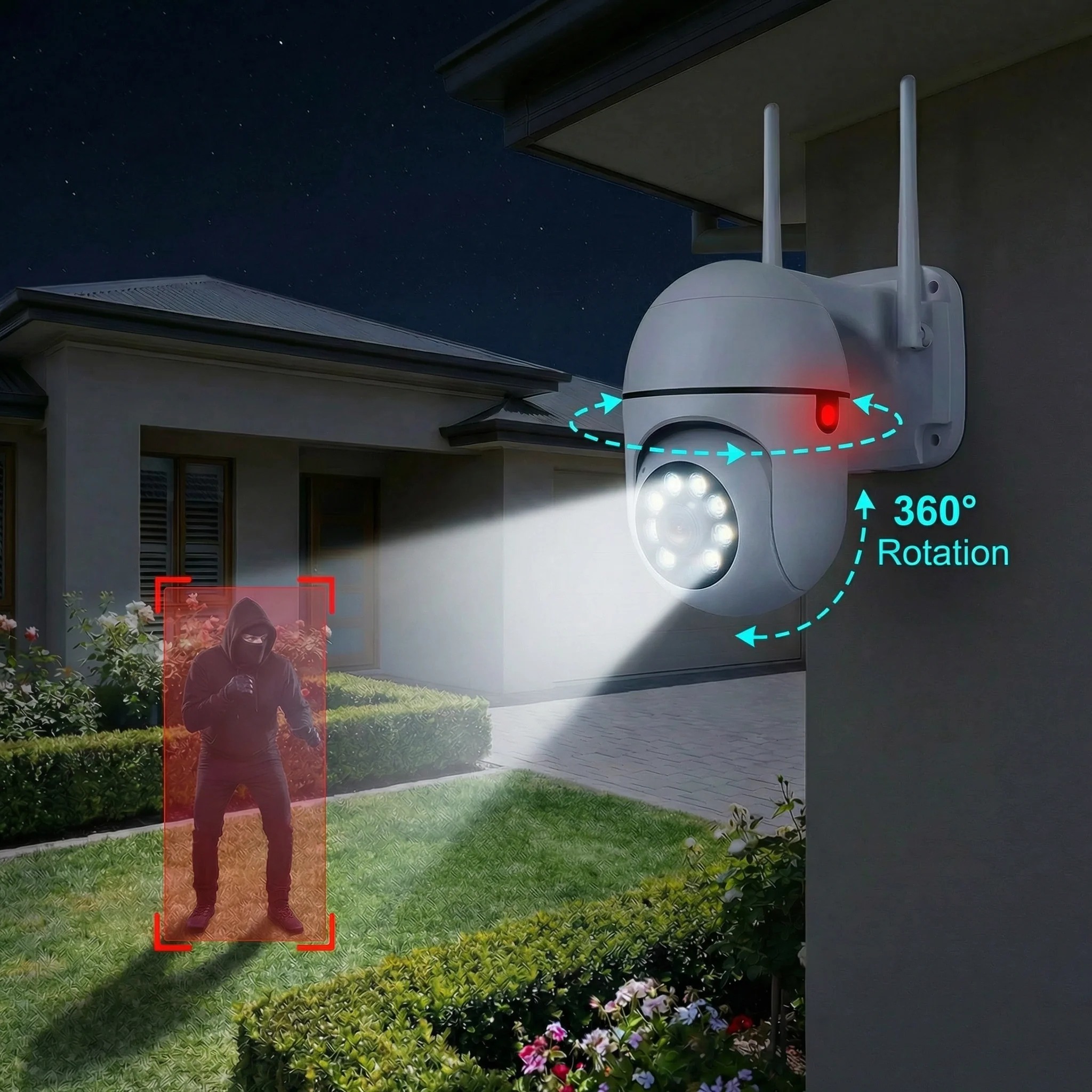 Caméra Surveillance Extérieure WiFi 2K Sans Fil avec Vision Nocturne – Rotative, Détection Mouvement & Accès Mobile - Image 3