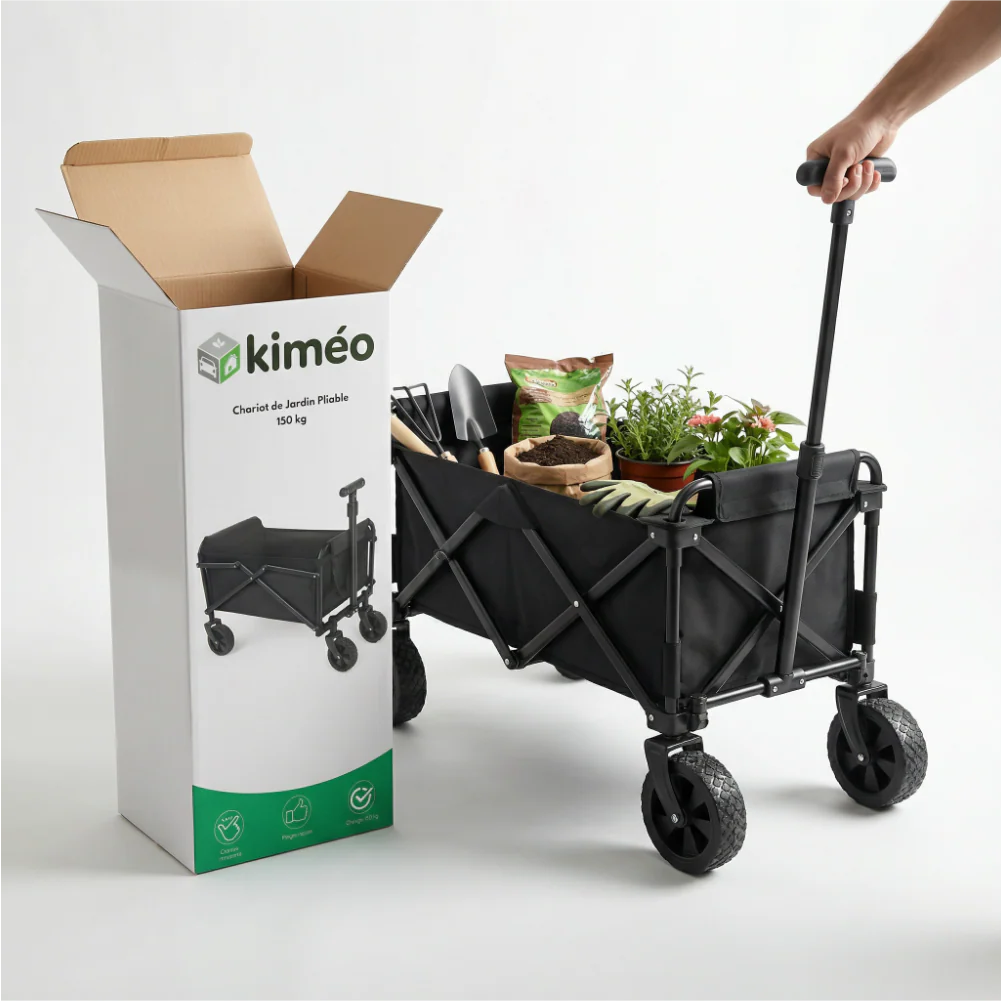 Chariot de Jardin Pliable 150 kg | Chariot de Course Robuste Grande Capacité | Chariot de Transport Pliable