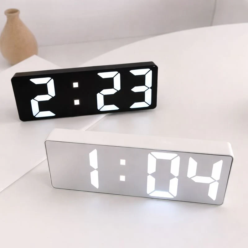 Claryo – Réveil numérique LED à effet miroir, grand affichage, luminosité réglable - Image 4