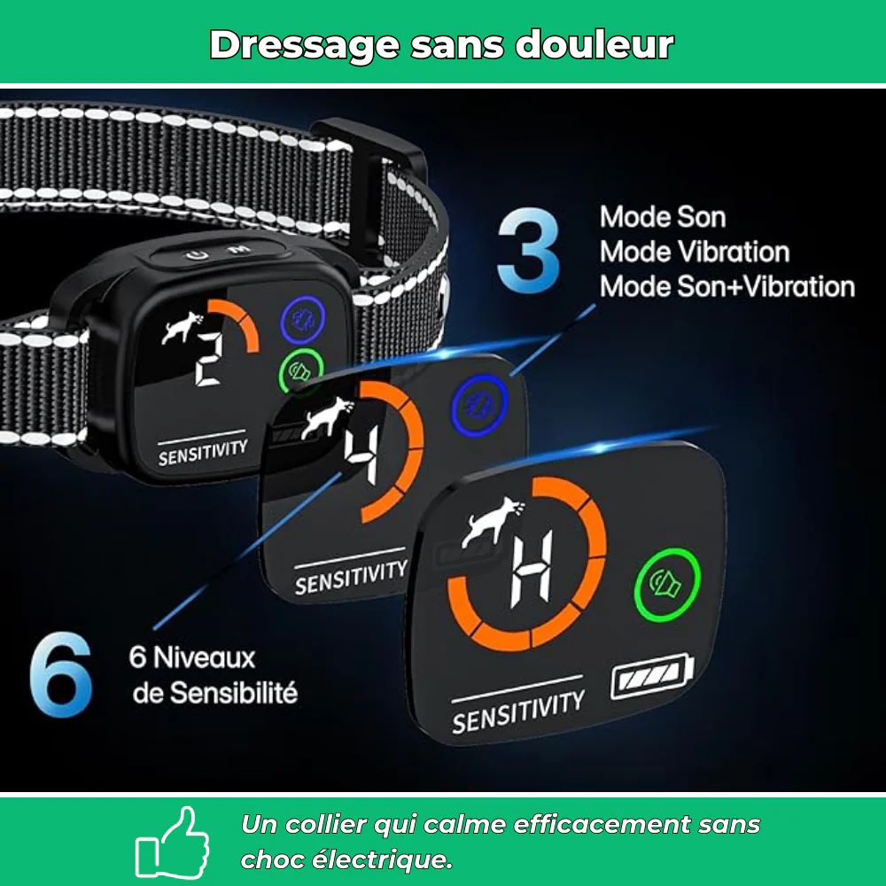 Collier anti-aboiement pour chiens – Intelligent, vibration et son, rechargeable, étanche IP67 - Image 3