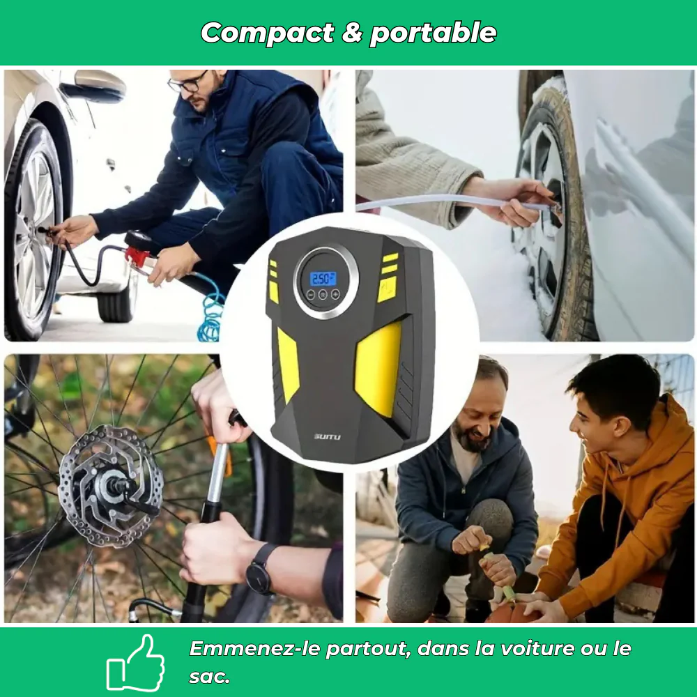 Compresseur à air portable LED – Gonfleur pneus voiture et moto - Image 5