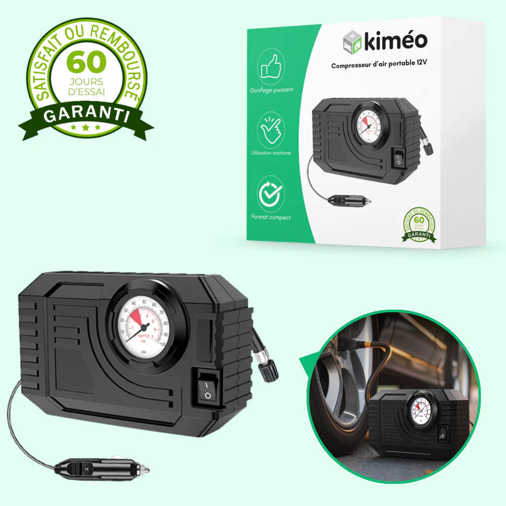 Compresseur d’air portable 12V – Gonfleur pneus voiture moto vélo LED - Image 2