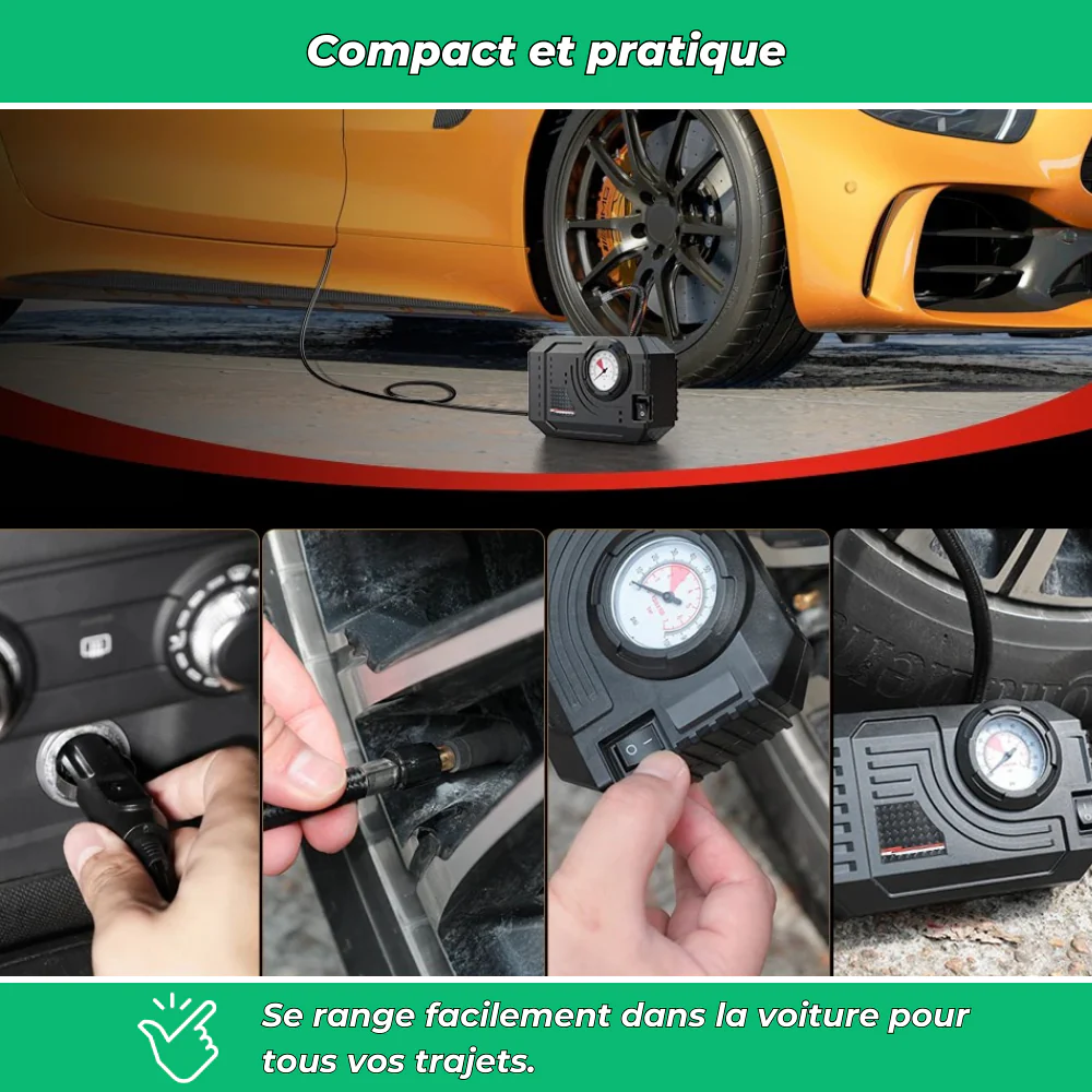 Compresseur d’air portable 12V – Gonfleur pneus voiture moto vélo LED - Image 4