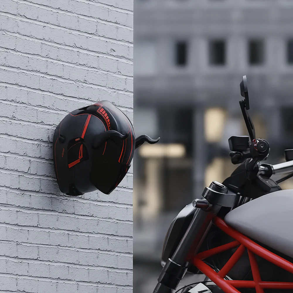 Crochet mural porte-casque moto polyvalent