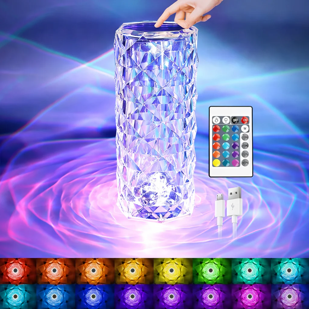 CrystalTouch LED Cristal â Lampe de Chevet & Lampe de Table 16 Couleurs Rechargeable USB - Image 2