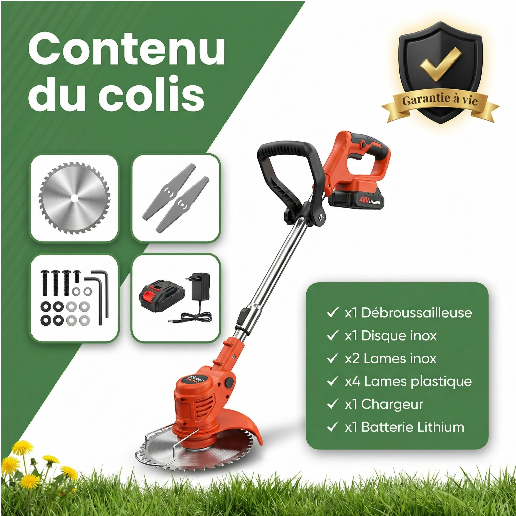 D80 PRO Débroussailleuse Sans Fil Haute Puissance – Coupe d'Herbe, Buissons et Branches Épaisses - Image 4