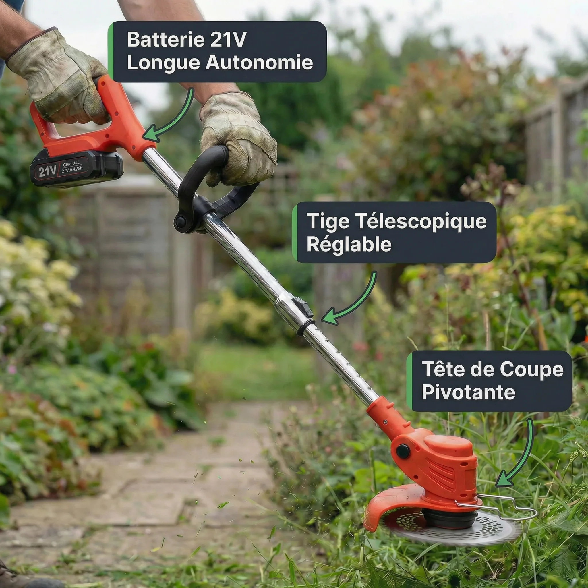 D80 PRO Débroussailleuse Sans Fil Haute Puissance – Coupe d'Herbe, Buissons et Branches Épaisses - Image 7