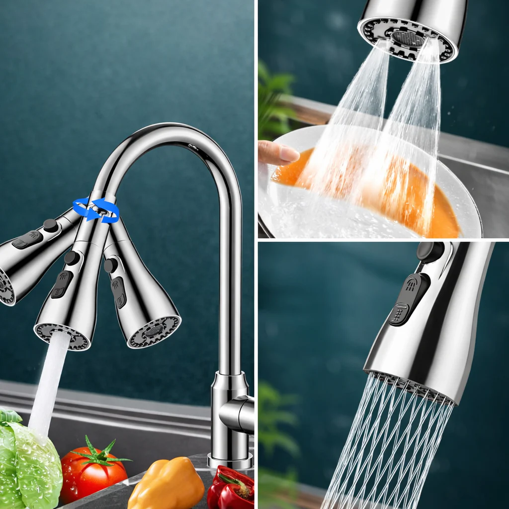 Douchette Evier Cuisine Robinet 360 Degrés | Tête de Robinet Rotative | 3 Modes Haute Pression - Image 3