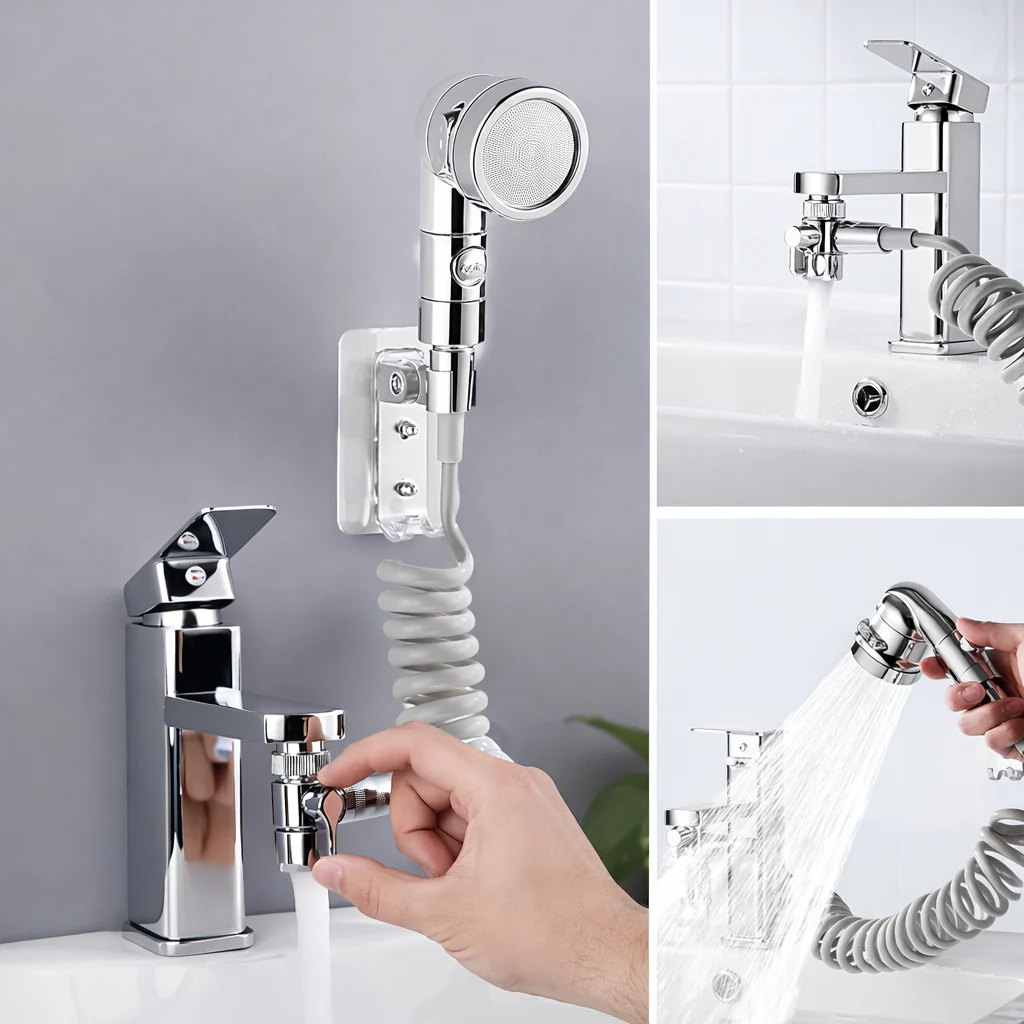 Douchette Universelle pour Lavabo | Fixation Adhésive Sans Perçage | Rallonge Robinet Flexible - Image 2