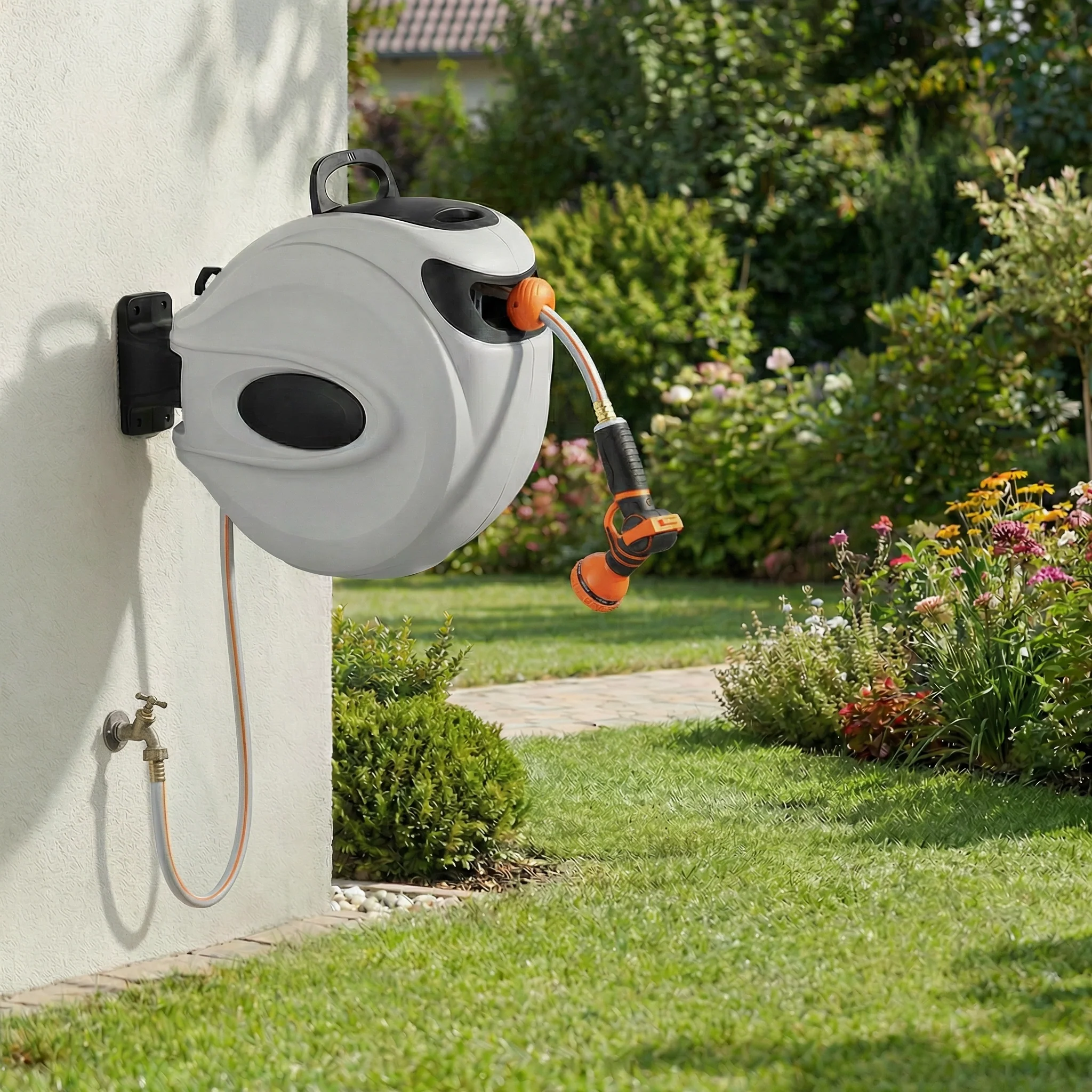 Enrouleur Tuyau Arrosage Automatique 20/35m – Dévidoir tuyau d’arrosage mural rétractable pivotant jardin - Image 2