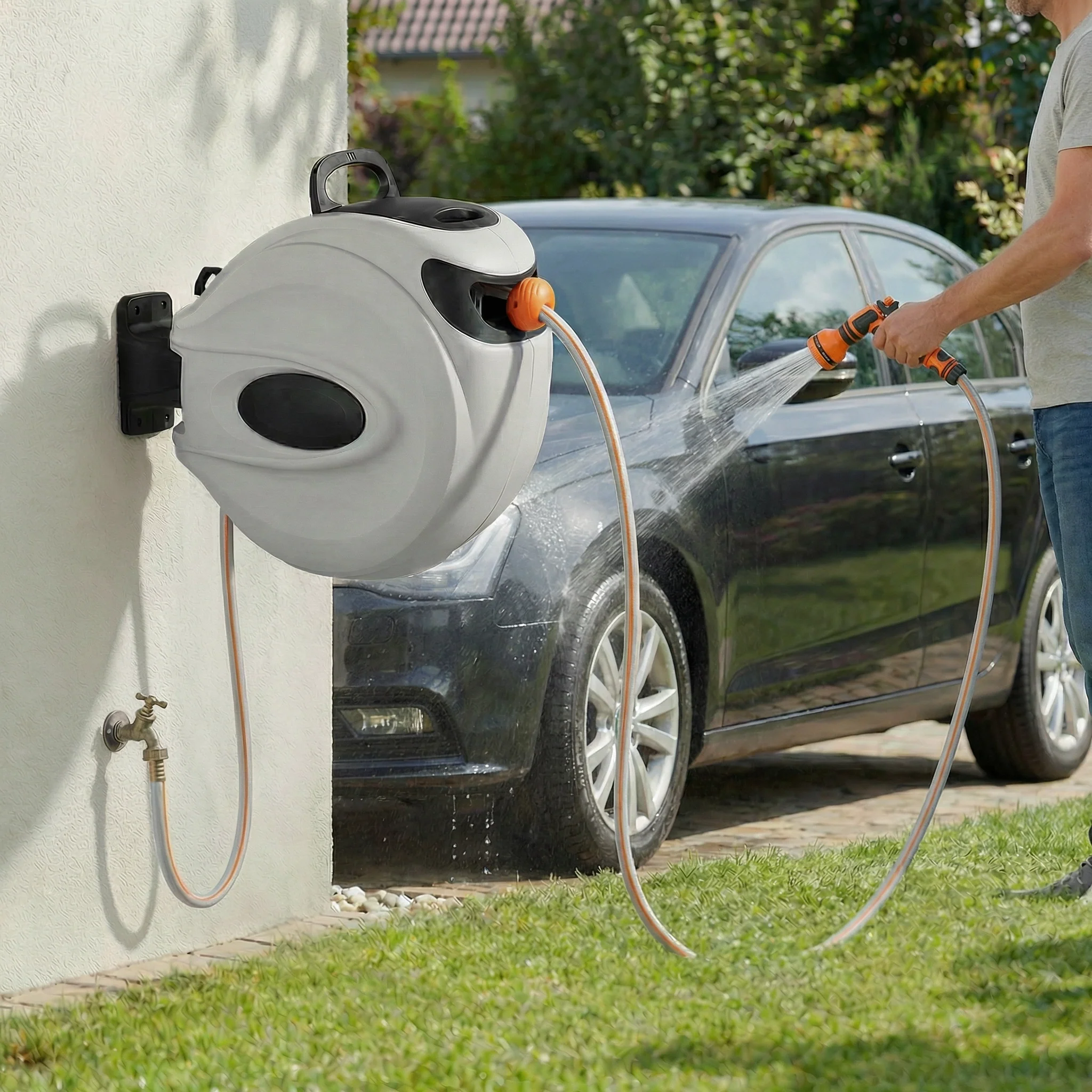 Enrouleur Tuyau Arrosage Automatique 20/35m – Dévidoir tuyau d’arrosage mural rétractable pivotant jardin - Image 3