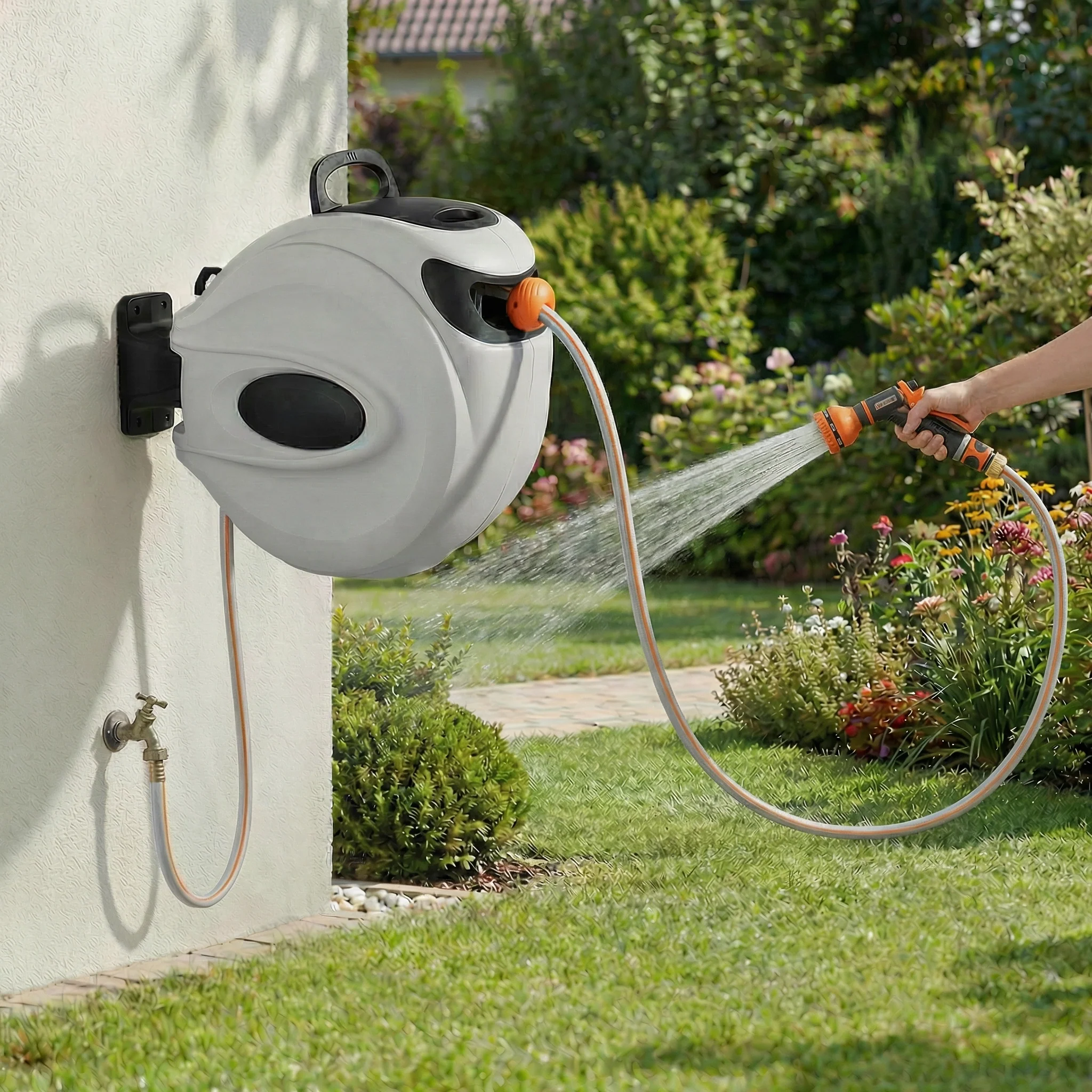 Enrouleur Tuyau Arrosage Automatique 20/35m – Dévidoir tuyau d’arrosage mural rétractable pivotant jardin - Image 4