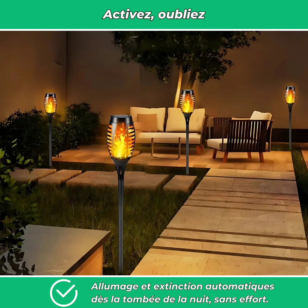 Flaméo – Lampes solaires à flamme vacillante pour jardin (Lot de 4) - Image 5