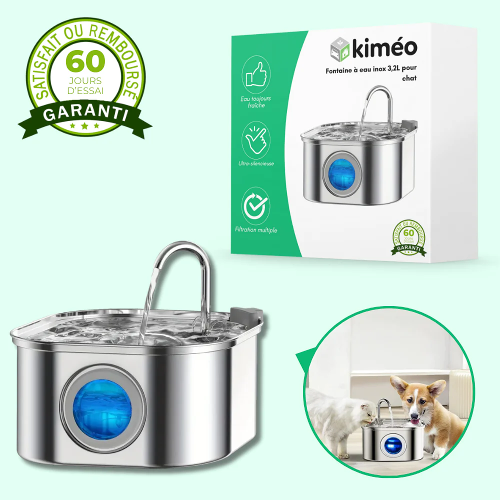 Fontaine à eau en inox 3,2L pour chat – Silencieuse et avec filtre intégré - Image 2