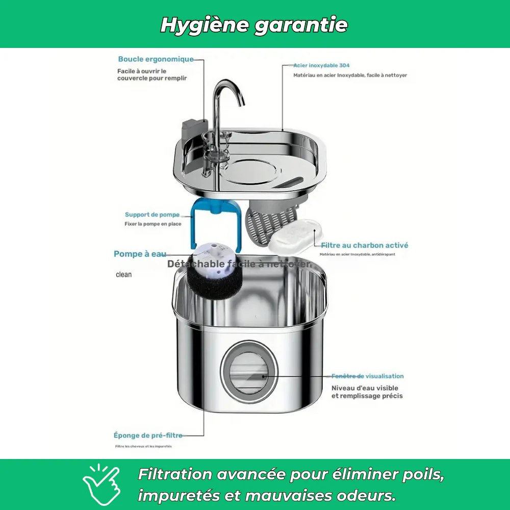 Fontaine à eau en inox 3,2L pour chat – Silencieuse et avec filtre intégré - Image 4