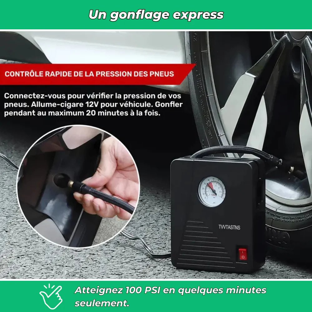 Gonfleur pneus portable 12V 100 PSI avec LED - Image 4