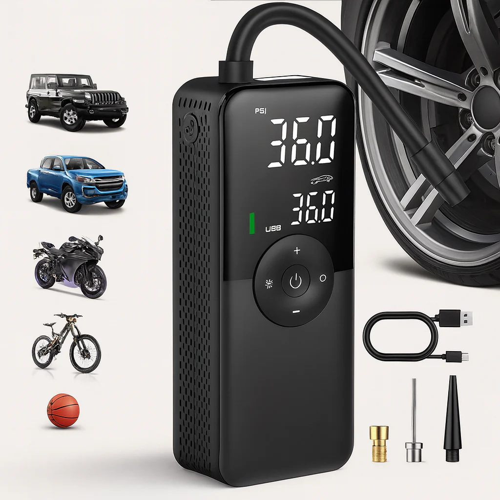 Gonfleur pneus portable voiture moto vélo – Compresseur d’air électrique