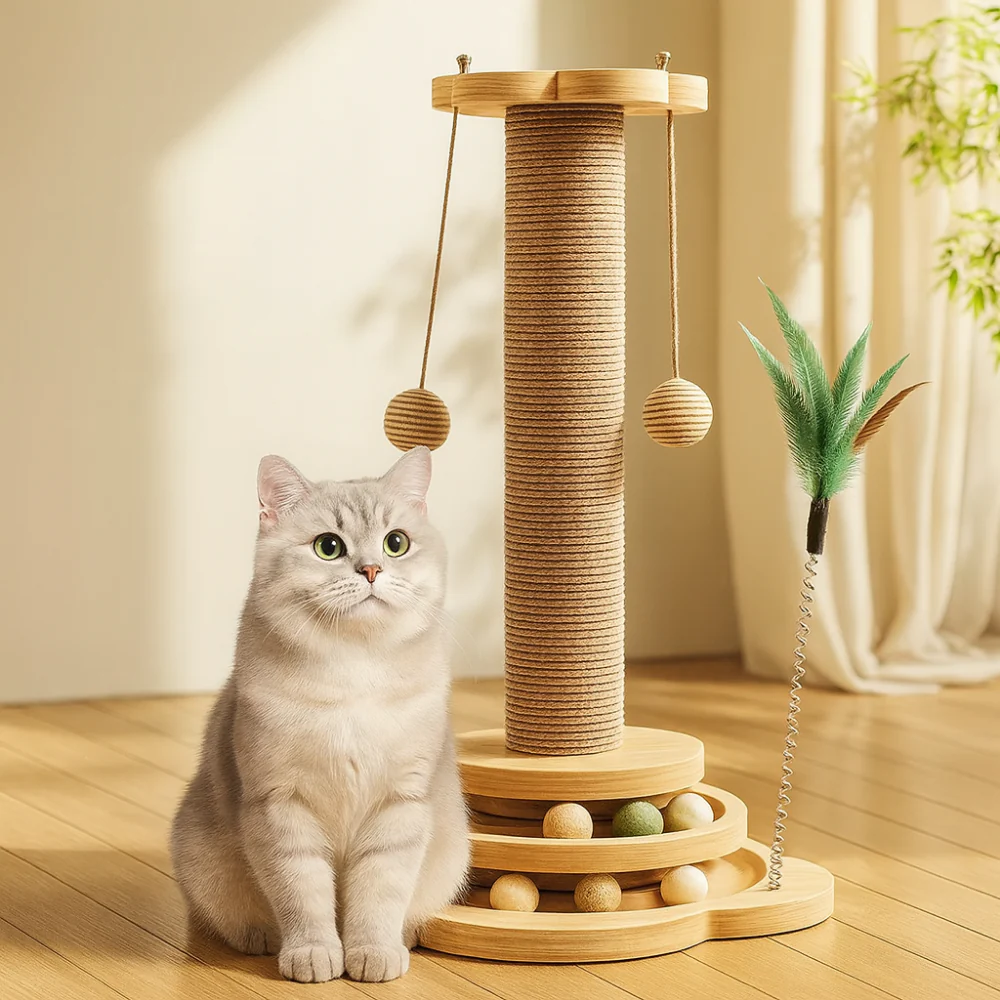 Griffoir Interactif Multifonction pour Chats – Jouet, Grattoir et Antistress