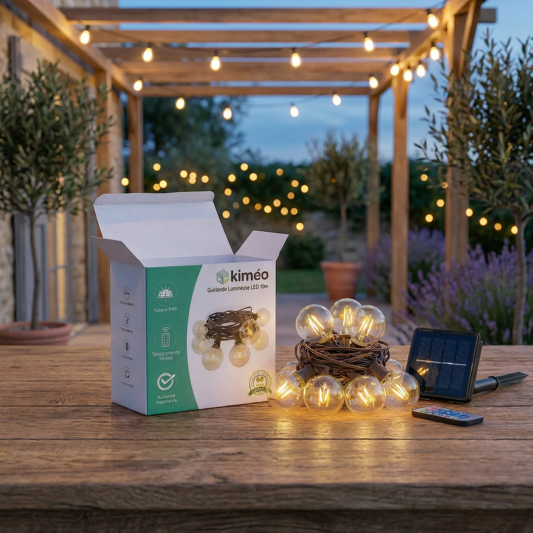Guirlande Guinguette LED Extérieure 10M | Étanche | Solaire Jardin, Terrasse, Balcon & Ambiance Extérieure