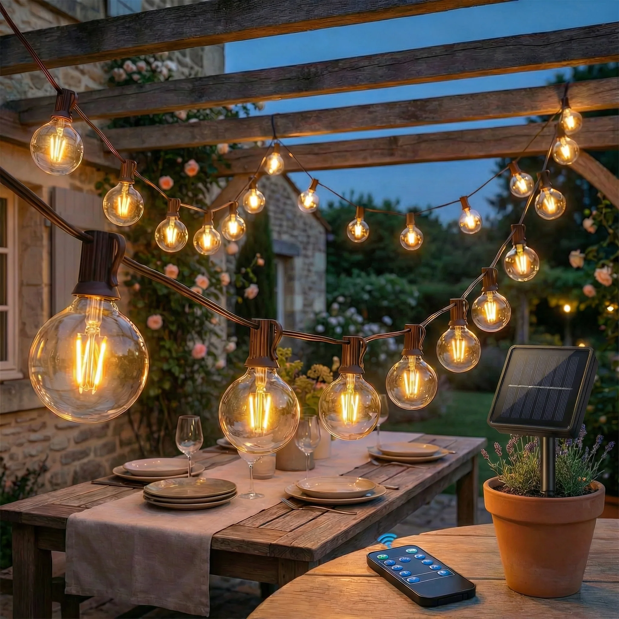 Guirlande Guinguette LED Extérieure 10M | Étanche | Solaire Jardin, Terrasse, Balcon & Ambiance Extérieure - Image 2