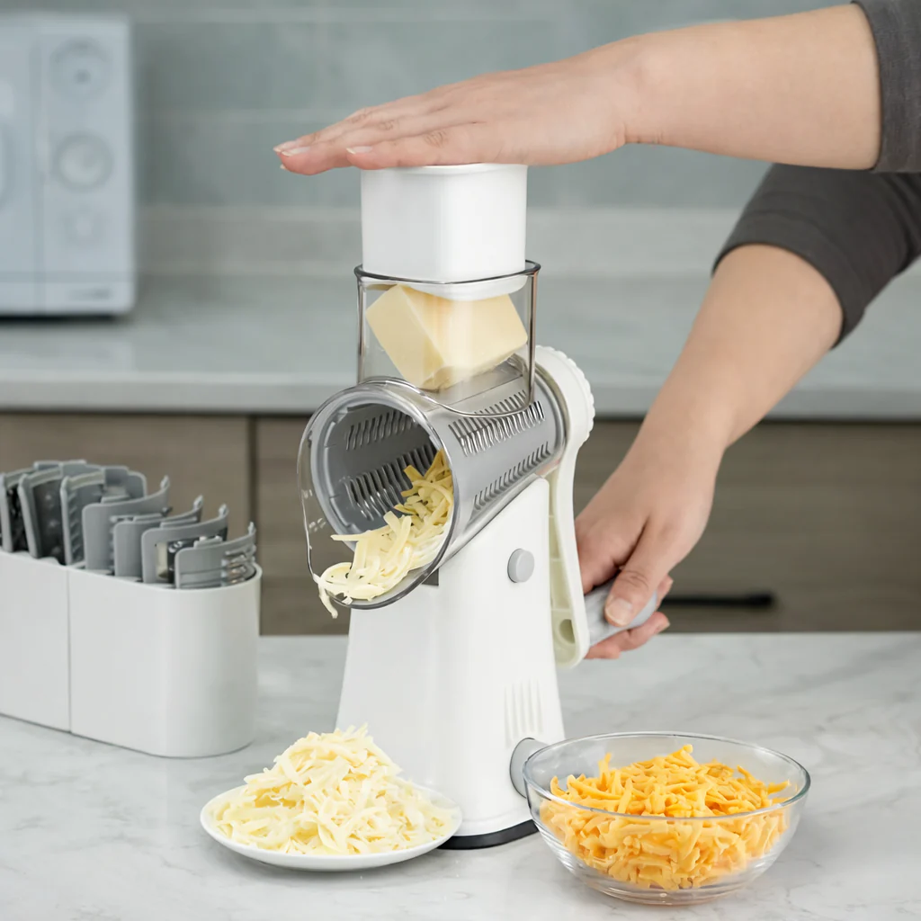 Hachoir à Légumes avec Lames de Tambour en Acier Inoxydable | Mandoline Multifonctions Rotative Manuelle - Image 2
