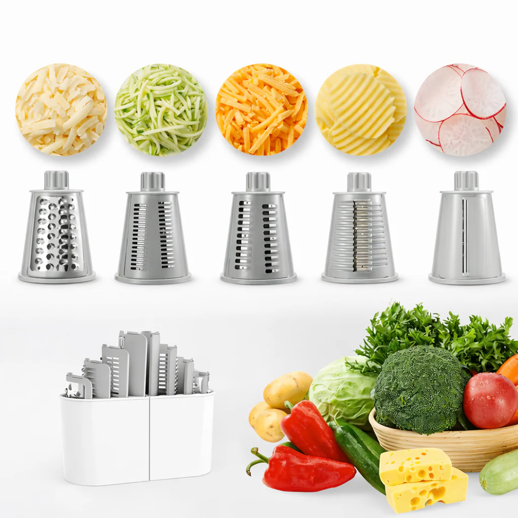Hachoir à Légumes avec Lames de Tambour en Acier Inoxydable | Mandoline Multifonctions Rotative Manuelle - Image 3