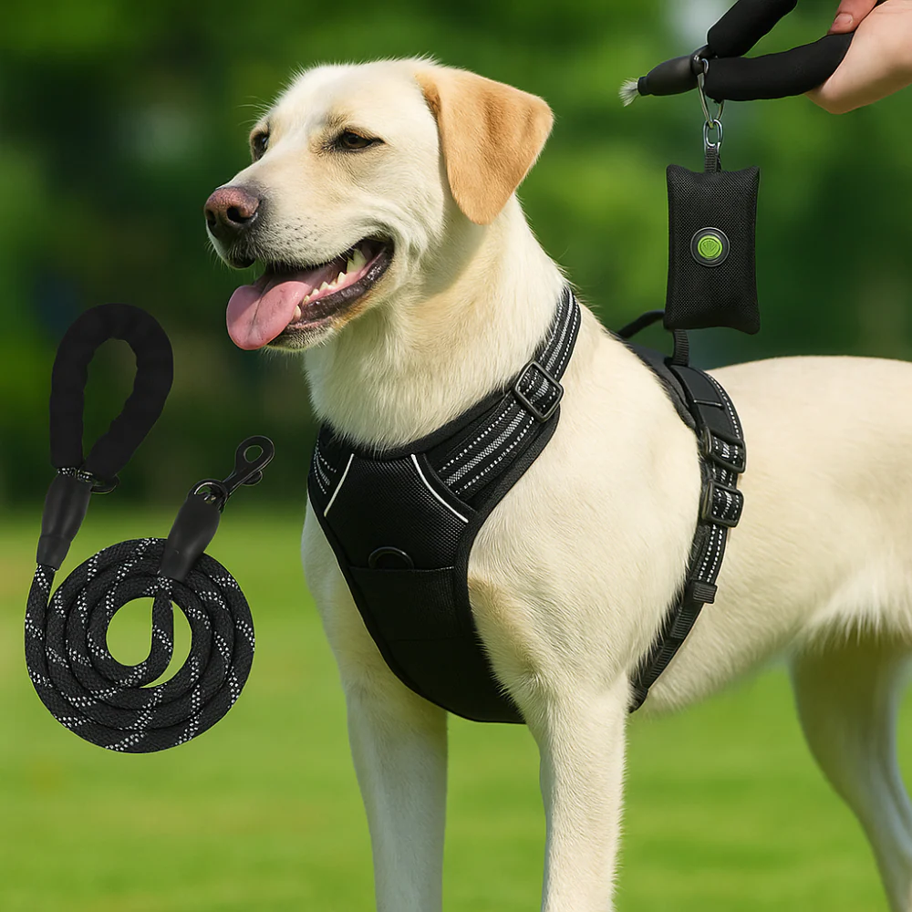 Harnais anti-évasion chien + laisse et distributeur – réglable et réfléchissant - Image 6