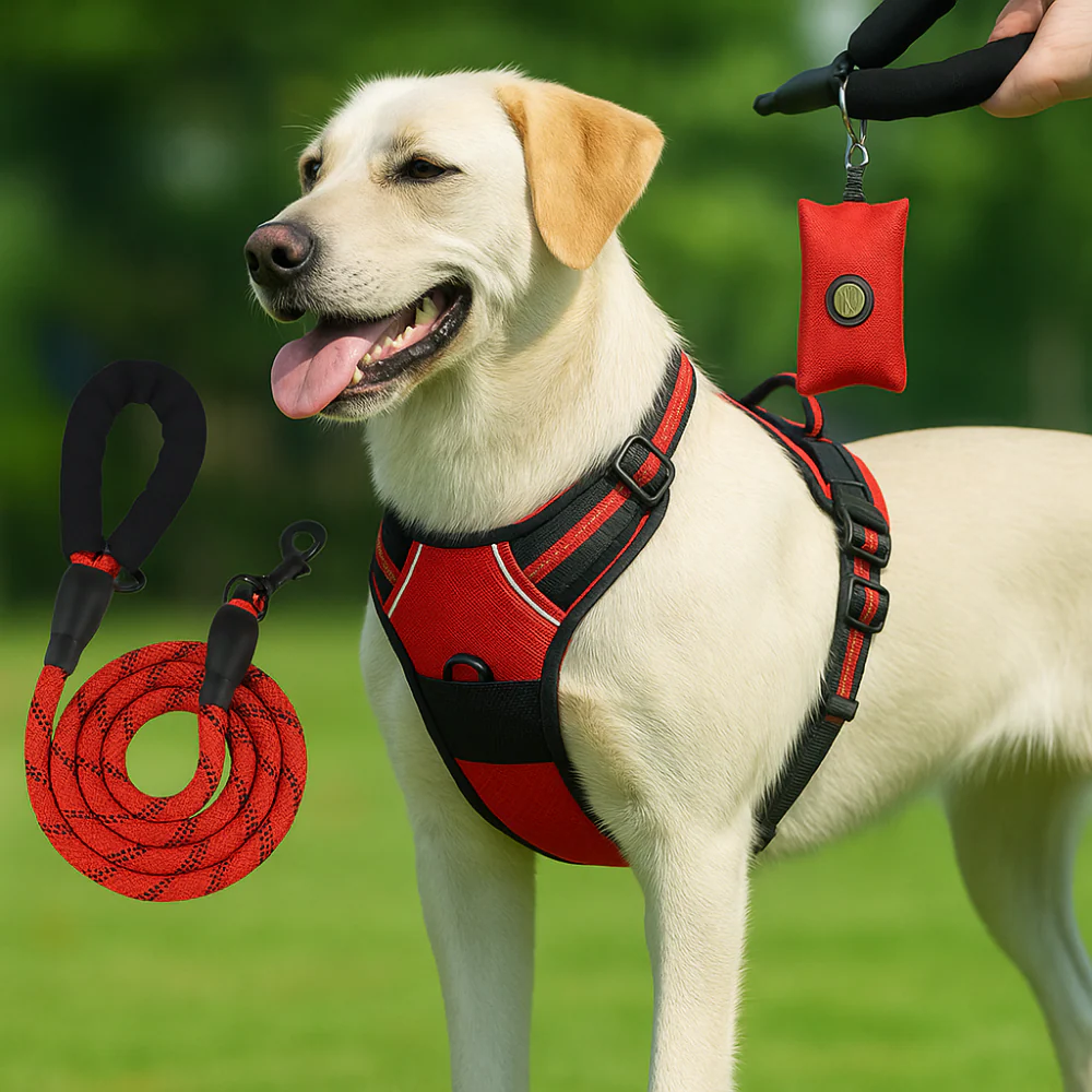 Harnais anti-évasion chien + laisse et distributeur – réglable et réfléchissant - Image 7