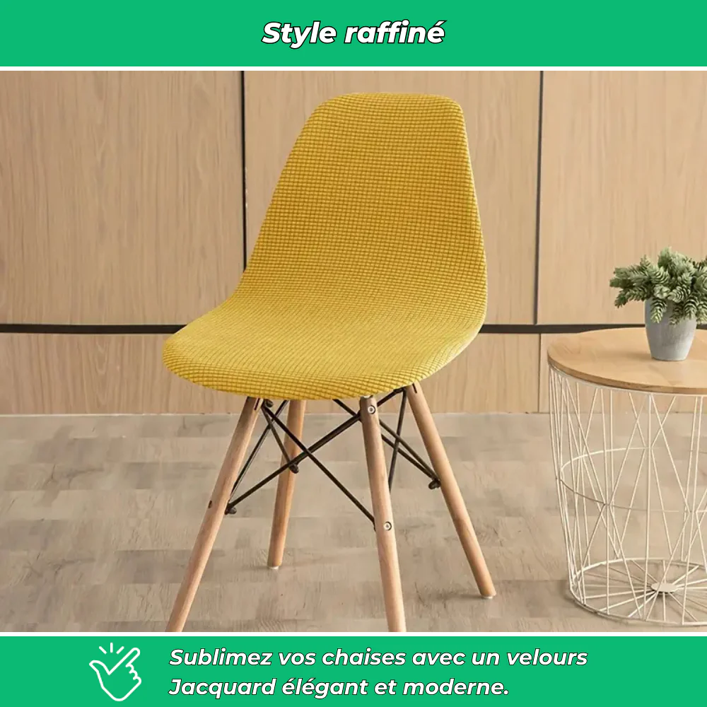 Housses de chaise en velours Jacquard extensibles lavables (lot de 4) - Image 3