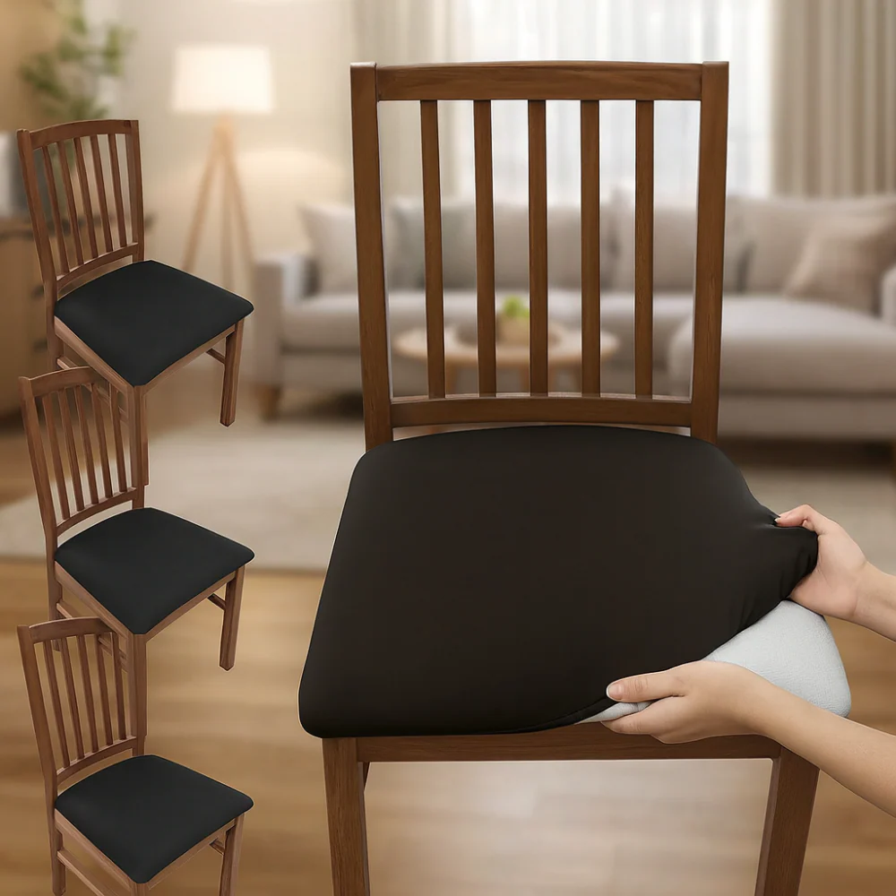 Housses de chaise en velours uni extensibles lavables (lot de 4) - Image 6