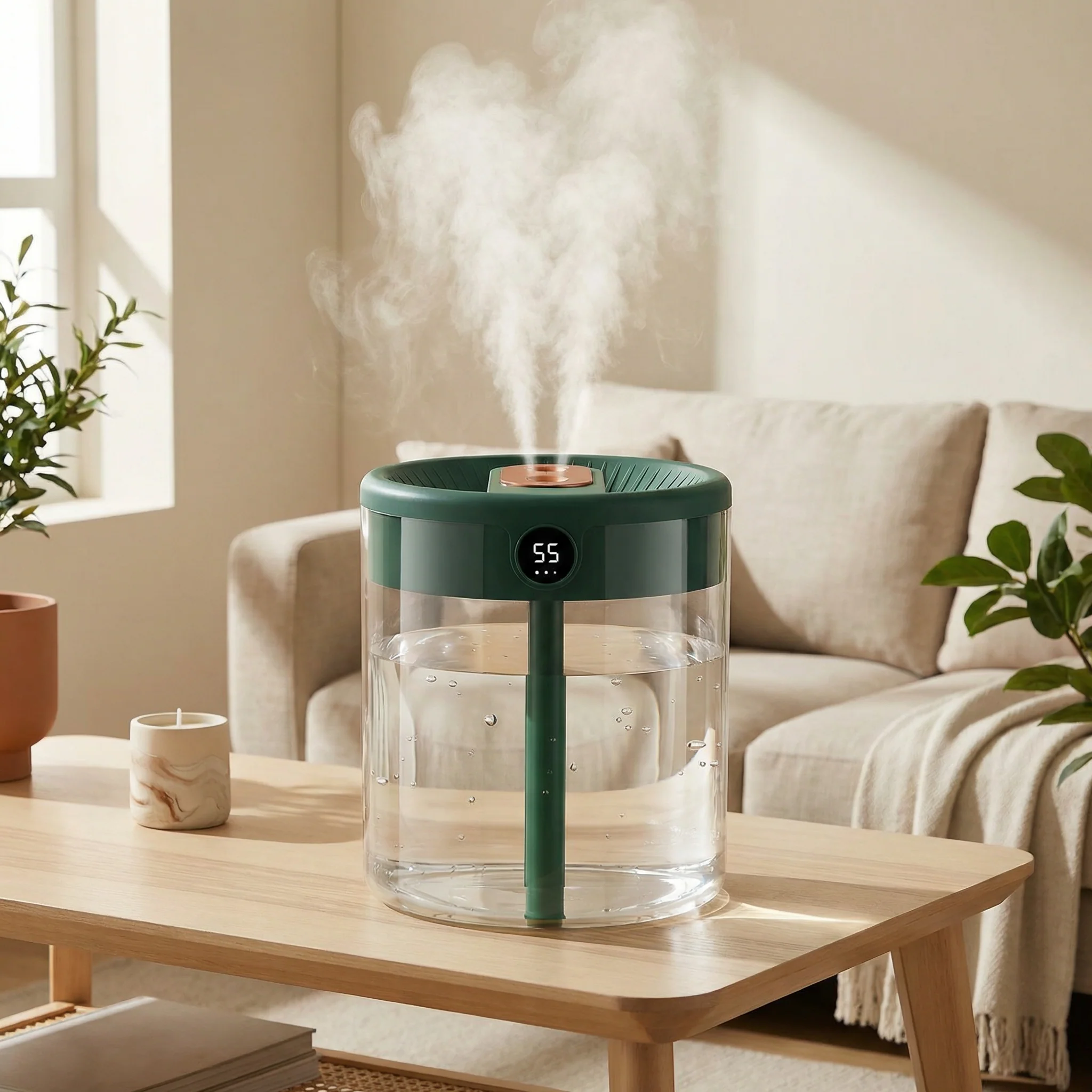 Humidificateur d’air double jet silencieux 2L humidificateur de chambre avec écran LED USB - Image 4