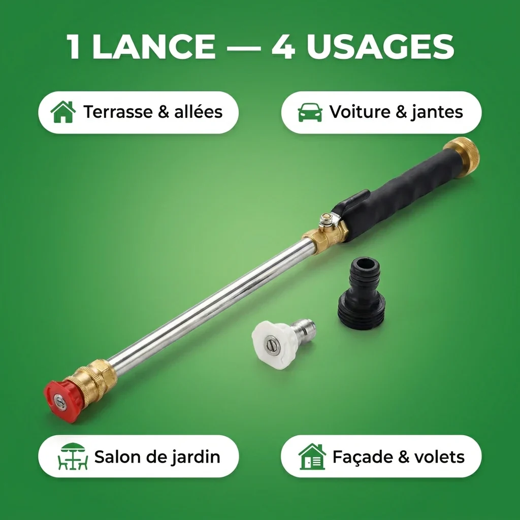 HydroPro | Lance Nettoyeur Haute Pression pour Tuyau d’Arrosage | Pistolet Haute Pression Voiture & Jardin Multifonction - Image 2