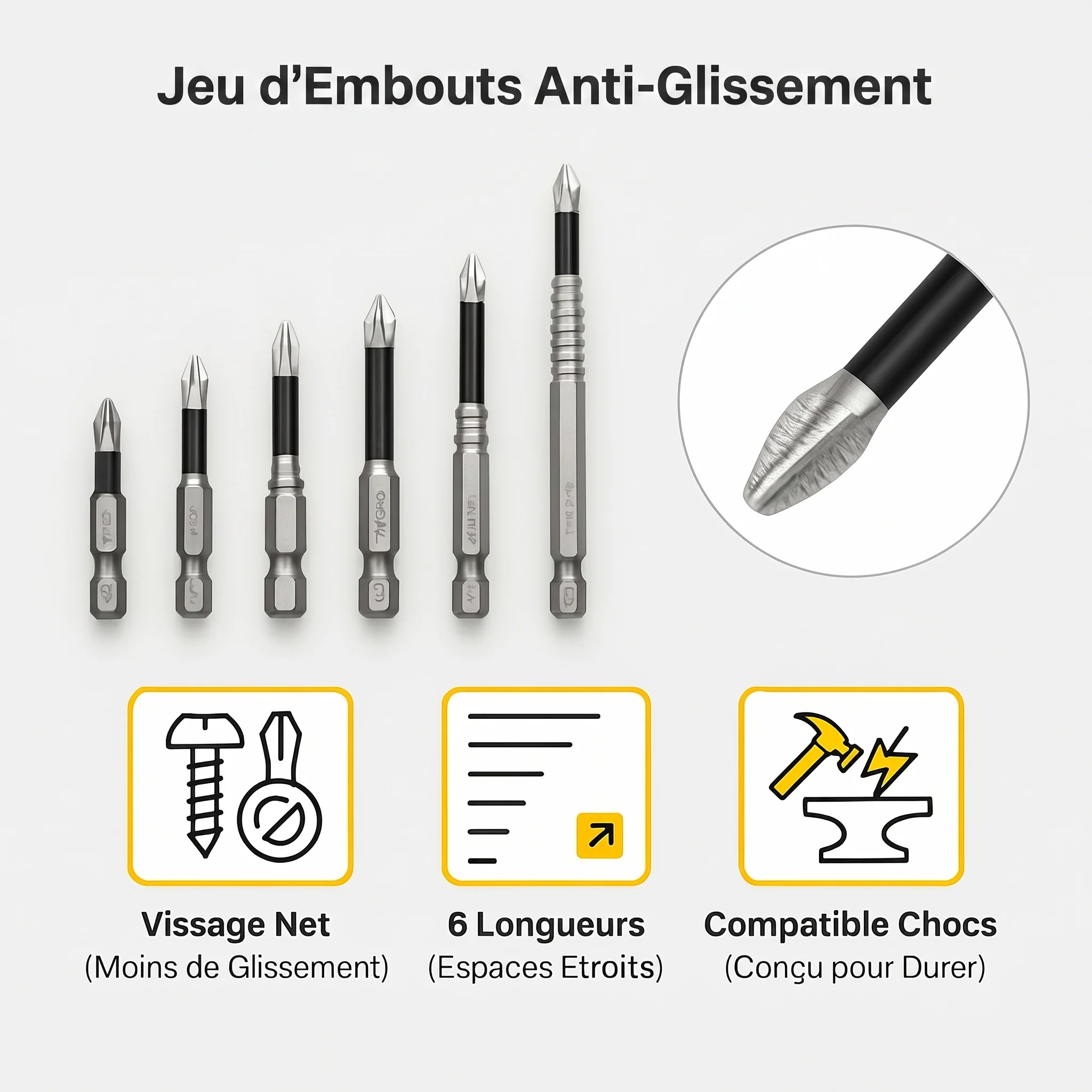 C90 PRO | Kit 6 Embouts de tournevis antidérapants pour Visseuse - Image 4