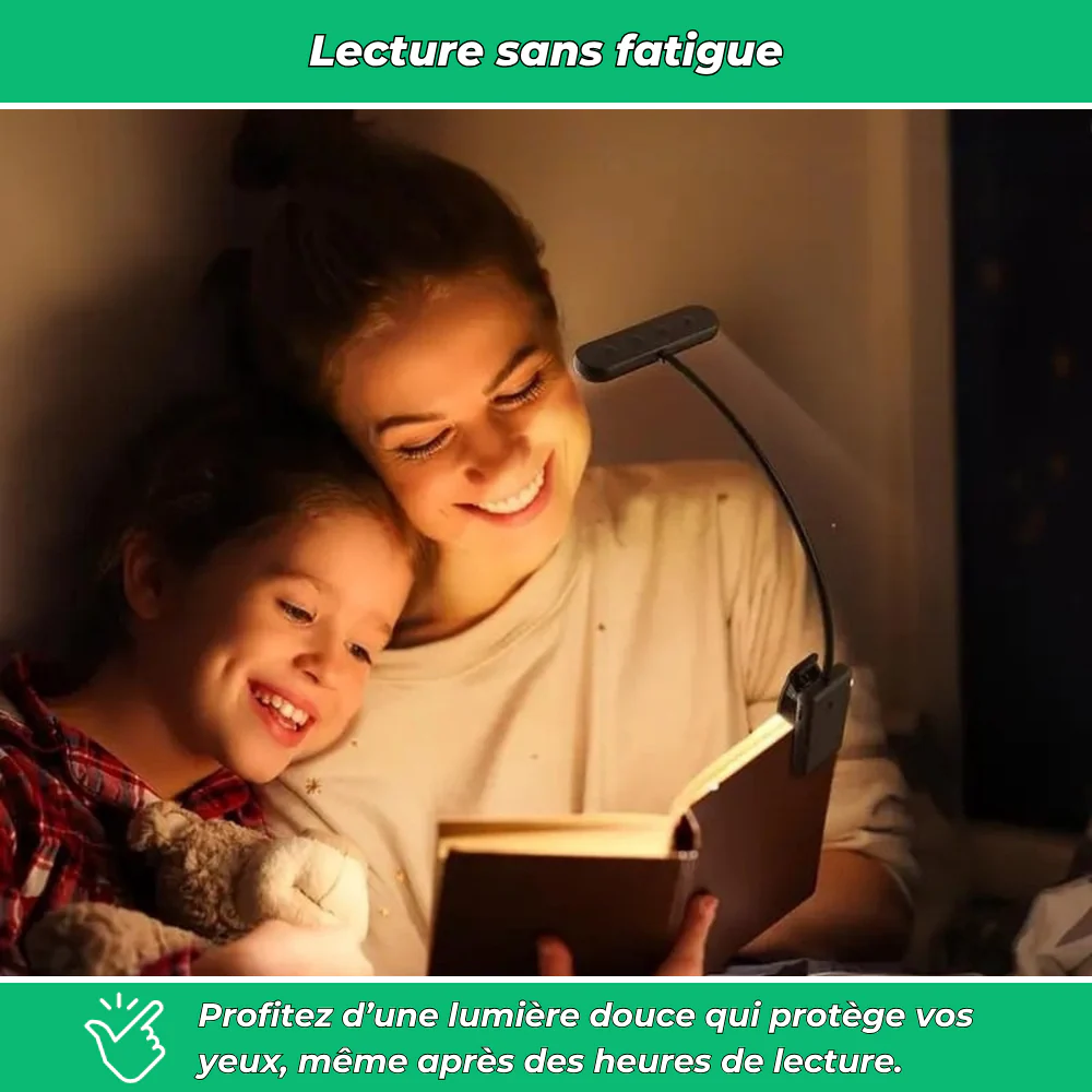 Lampe de lecture à clip rechargeable USB avec lumière douce et fonction mémoire - Image 3