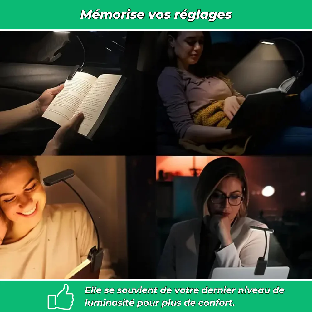 Lampe de lecture à clip rechargeable USB avec lumière douce et fonction mémoire - Image 5